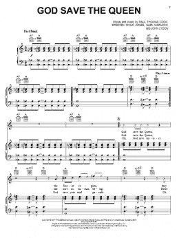 page one of God Save The Queen (Piano, Vocal & Guitar Chords (Right-Hand Melody))