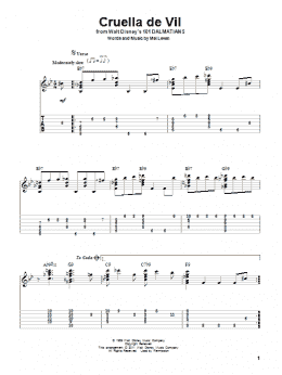 page one of Cruella De Vil (from 101 Dalmations) (Solo Guitar)