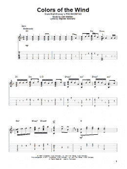 page one of Colors Of The Wind (from Pocahontas) (Solo Guitar)