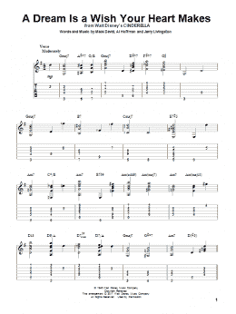 page one of A Dream Is A Wish Your Heart Makes (from Cinderella) (Solo Guitar)