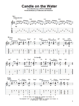 page one of Candle On The Water (from Pete's Dragon) (Solo Guitar)