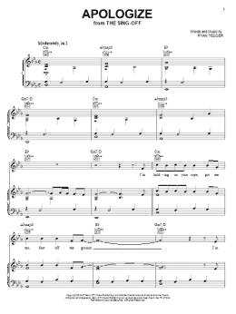 page one of Apologize (Piano, Vocal & Guitar Chords (Right-Hand Melody))