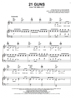 page one of 21 Guns (Piano, Vocal & Guitar Chords (Right-Hand Melody))