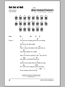 page one of Bat Out Of Hell (Guitar Chords/Lyrics)