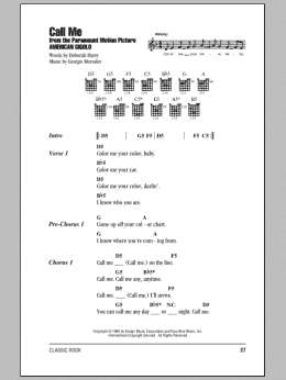 page one of Call Me (Guitar Chords/Lyrics)