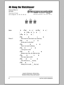 page one of All Along The Watchtower (Guitar Chords/Lyrics)