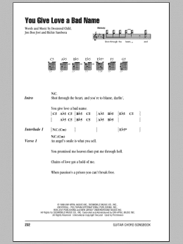 page one of You Give Love A Bad Name (Guitar Chords/Lyrics)