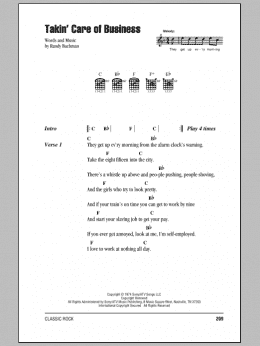 page one of Takin' Care Of Business (Guitar Chords/Lyrics)