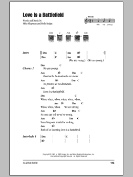page one of Love Is A Battlefield (Guitar Chords/Lyrics)