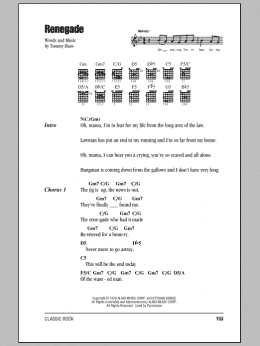 page one of Renegade (Guitar Chords/Lyrics)