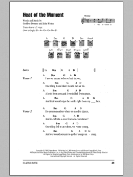 page one of Heat Of The Moment (Guitar Chords/Lyrics)