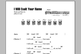 page one of I Will Exalt Your Name (Guitar Chords/Lyrics)