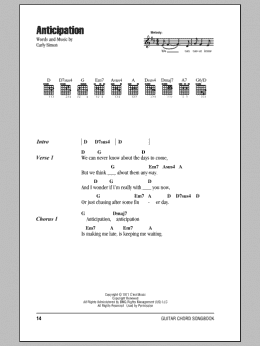 page one of Anticipation (Guitar Chords/Lyrics)