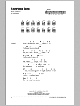 page one of American Tune (Guitar Chords/Lyrics)