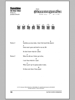 page one of Sunshine (Go Away Today) (Guitar Chords/Lyrics)