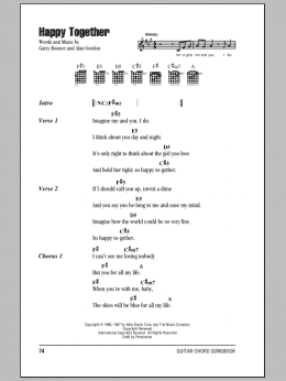 page one of Happy Together (Guitar Chords/Lyrics)