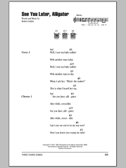 page one of See You Later, Alligator (Guitar Chords/Lyrics)
