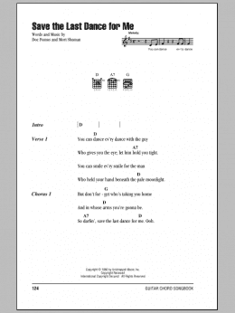 page one of Save The Last Dance For Me (Guitar Chords/Lyrics)