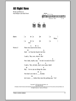 page one of All Right Now (Guitar Chords/Lyrics)