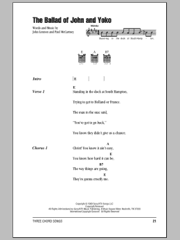page one of The Ballad Of John And Yoko (Guitar Chords/Lyrics)