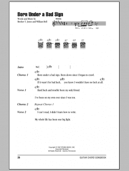 page one of Born Under A Bad Sign (Guitar Chords/Lyrics)