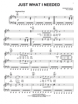 page one of Just What I Needed (Piano, Vocal & Guitar Chords (Right-Hand Melody))