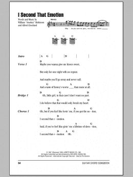 page one of I Second That Emotion (Guitar Chords/Lyrics)
