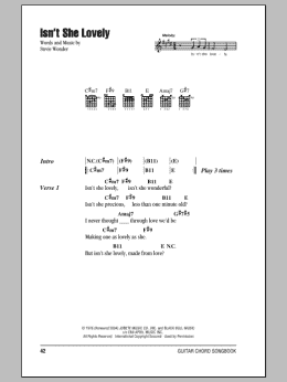 page one of Isn't She Lovely (Guitar Chords/Lyrics)