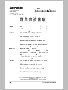 page one of Superstition (Guitar Chords/Lyrics)