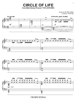 page one of Circle Of Life (from The Lion King) (Piano Solo)
