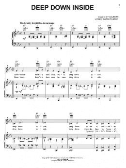 page one of Deep Down Inside (Piano, Vocal & Guitar Chords (Right-Hand Melody))