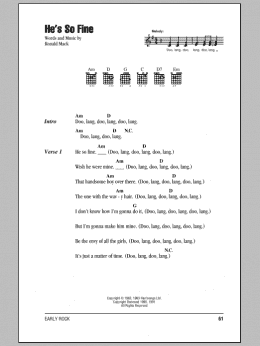 page one of He's So Fine (Guitar Chords/Lyrics)
