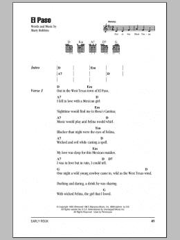 page one of El Paso (Guitar Chords/Lyrics)