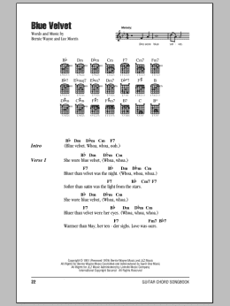 page one of Blue Velvet (Guitar Chords/Lyrics)