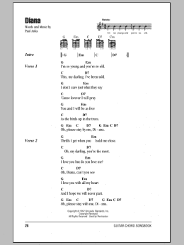 page one of Diana (Guitar Chords/Lyrics)