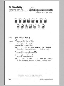 page one of On Broadway (Guitar Chords/Lyrics)