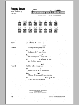 page one of Puppy Love (Guitar Chords/Lyrics)