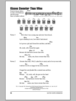page one of Kisses Sweeter Than Wine (Guitar Chords/Lyrics)