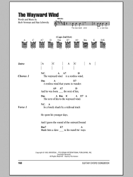 page one of The Wayward Wind (Guitar Chords/Lyrics)