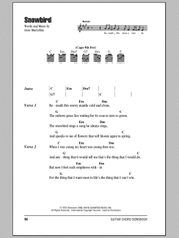 page one of Snowbird (Guitar Chords/Lyrics)