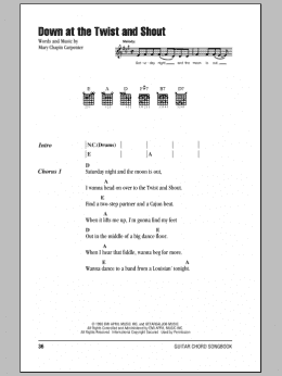 page one of Down At The Twist And Shout (Guitar Chords/Lyrics)