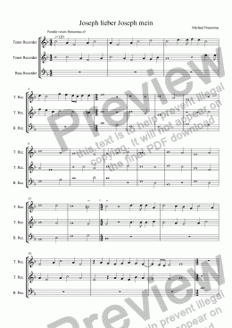 page one of Carols for Recorders: "Joseph lieber Joseph mein" for TTB Recorders