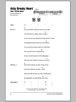 page one of Achy Breaky Heart (Don't Tell My Heart) (Guitar Chords/Lyrics)