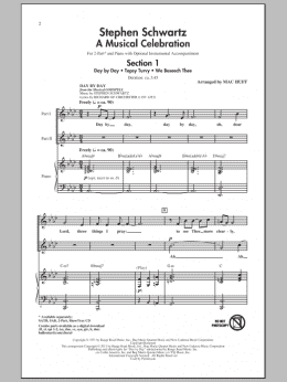 page one of Stephen Schwartz: A Musical Celebration (Medley) (2-Part Choir)