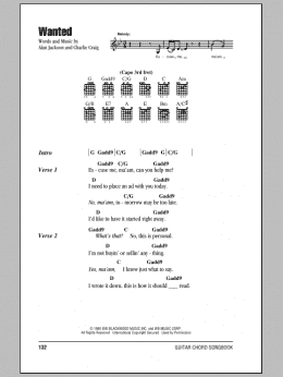 page one of Wanted (Guitar Chords/Lyrics)