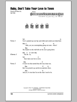 page one of Ruby, Don't Take Your Love To Town (Guitar Chords/Lyrics)