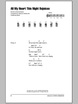 page one of All My Heart This Night Rejoices (Ukulele Chords/Lyrics)