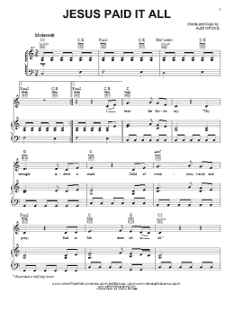 page one of Jesus Paid It All (Piano, Vocal & Guitar Chords (Right-Hand Melody))