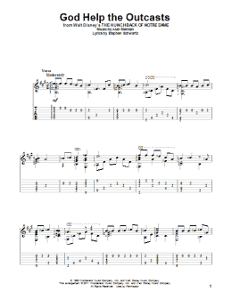 page one of God Help The Outcasts (from The Hunchback Of Notre Dame) (Solo Guitar)