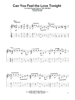 page one of Can You Feel The Love Tonight (from The Lion King) (Solo Guitar)